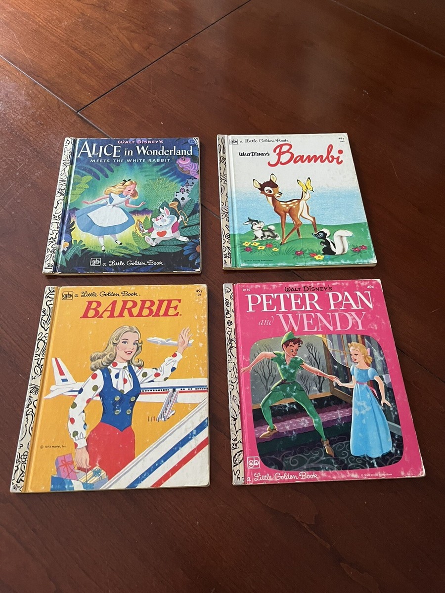 Little Golden Books (4) 1970's Peter Pan, Bambi, Barbie, Alice In Wonderland