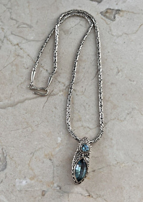 Beautiful Sterling  925 Sarda Bali Style Blue Topaz Gemstone Pendant Necklace