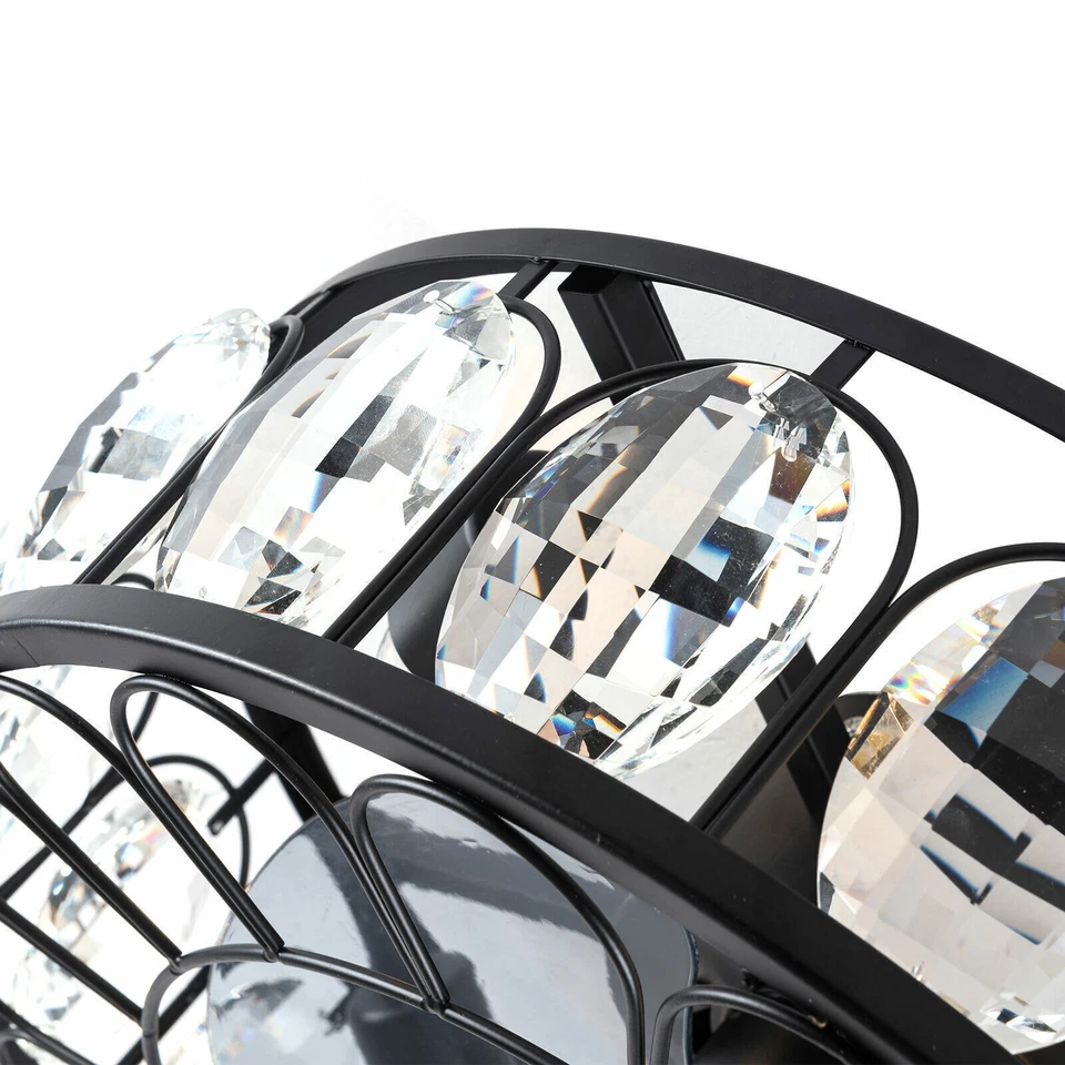 18" Enclosed Ceiling Fan Light Crystal 3 Speeds Fandelier Caged Lamp w/ Remote - Image 3 of 4