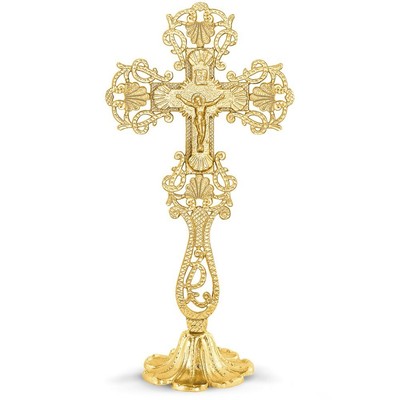 Gold plated Blessing Sanctification Brass Greek Christian Cross 6x11x3 inches