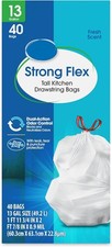 Strong Flex Tall Kitchen Drawstring Bags, Mint Scent, 13 Gallon, 40 Count