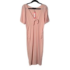Boohoo Pink Ribbed Short Sleeve Long Puff Sleeve Front Knot Dress 8