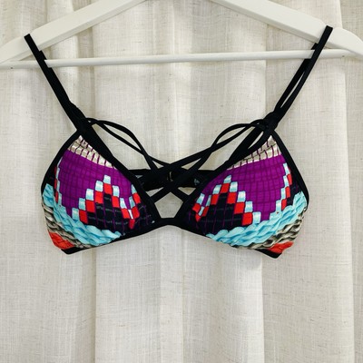 The Bikini Lab XS Triangular Bikini Top Only Multicolored Geometric Pattern