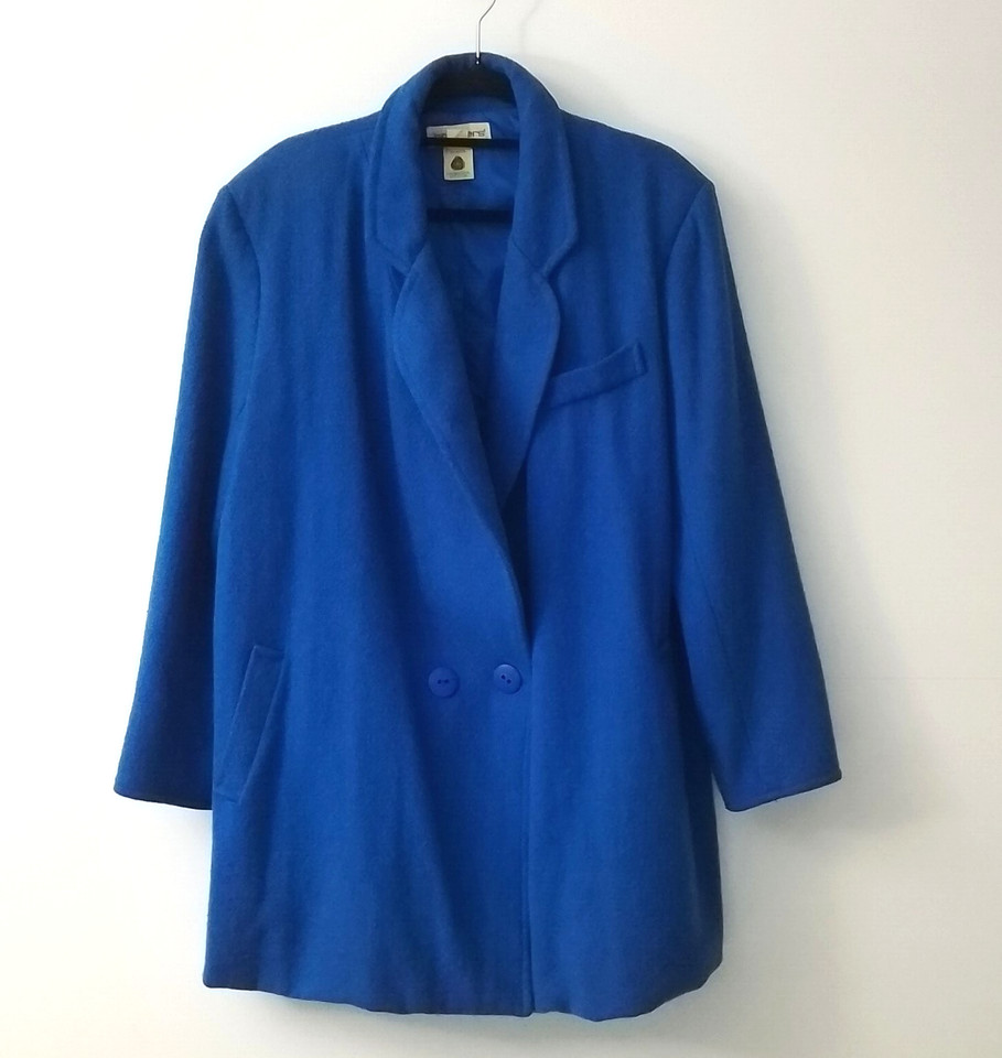 Vintage Crackers Blue Long Sleeve 70% Wool Coat Size 12