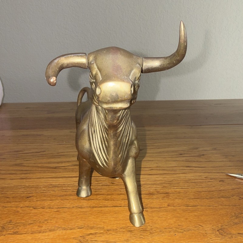 Vintage Solid Brass Charging Bull Sculpture