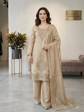 Indian Look Heavy Silk Beige Top Palazzo With Dupatta For Wedding Wear