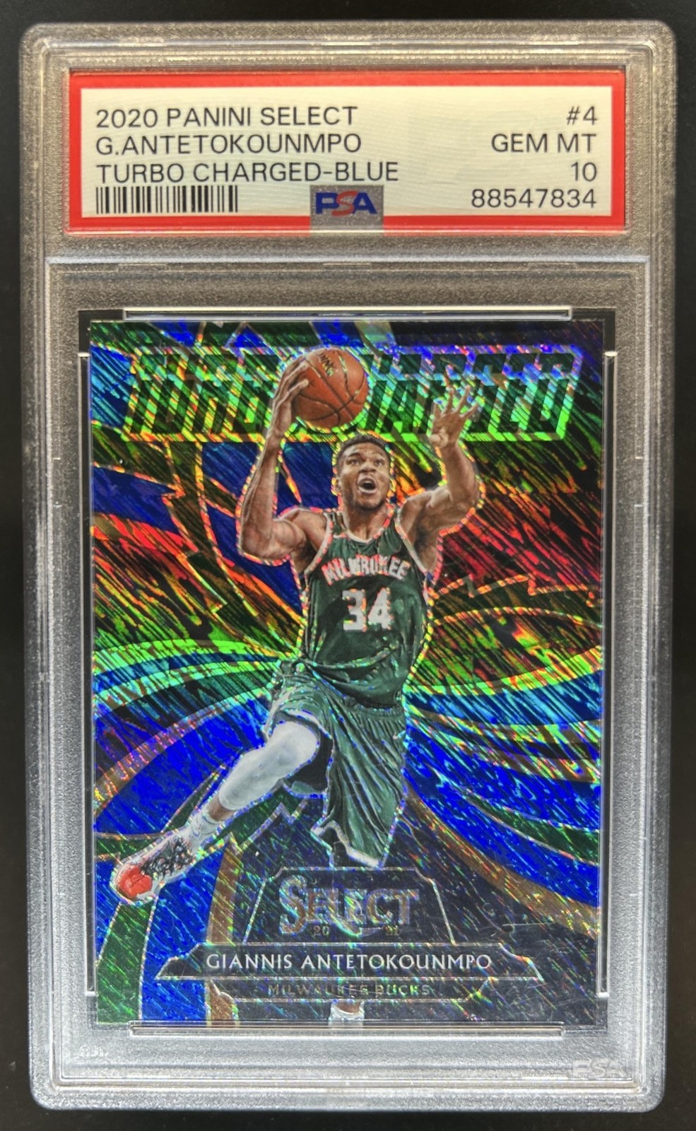 2020-21 Panini Select Giannis Antetokounmpo Turbo Charged Blue #4 Bucks PSA 10