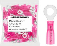 100pcs 1/4" Red Marine Grade Heat Shrink Ring Connectors,2216 Gauge Tinned Re...