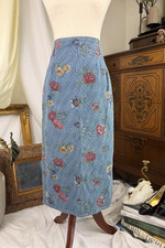 Vintage, Made in the USA, Christopher Banks Floral Midi/Maxi Chic Jean Skirt