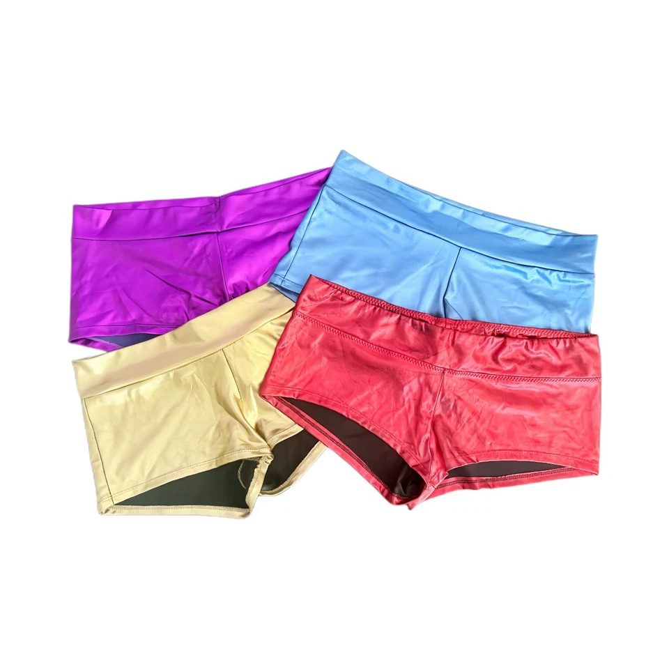 Pantalones cortos metálicos Rave Booty, ¡paquete de 4! Púrpura, azul, dorado, rojo. Talla M Foto 2 de 4