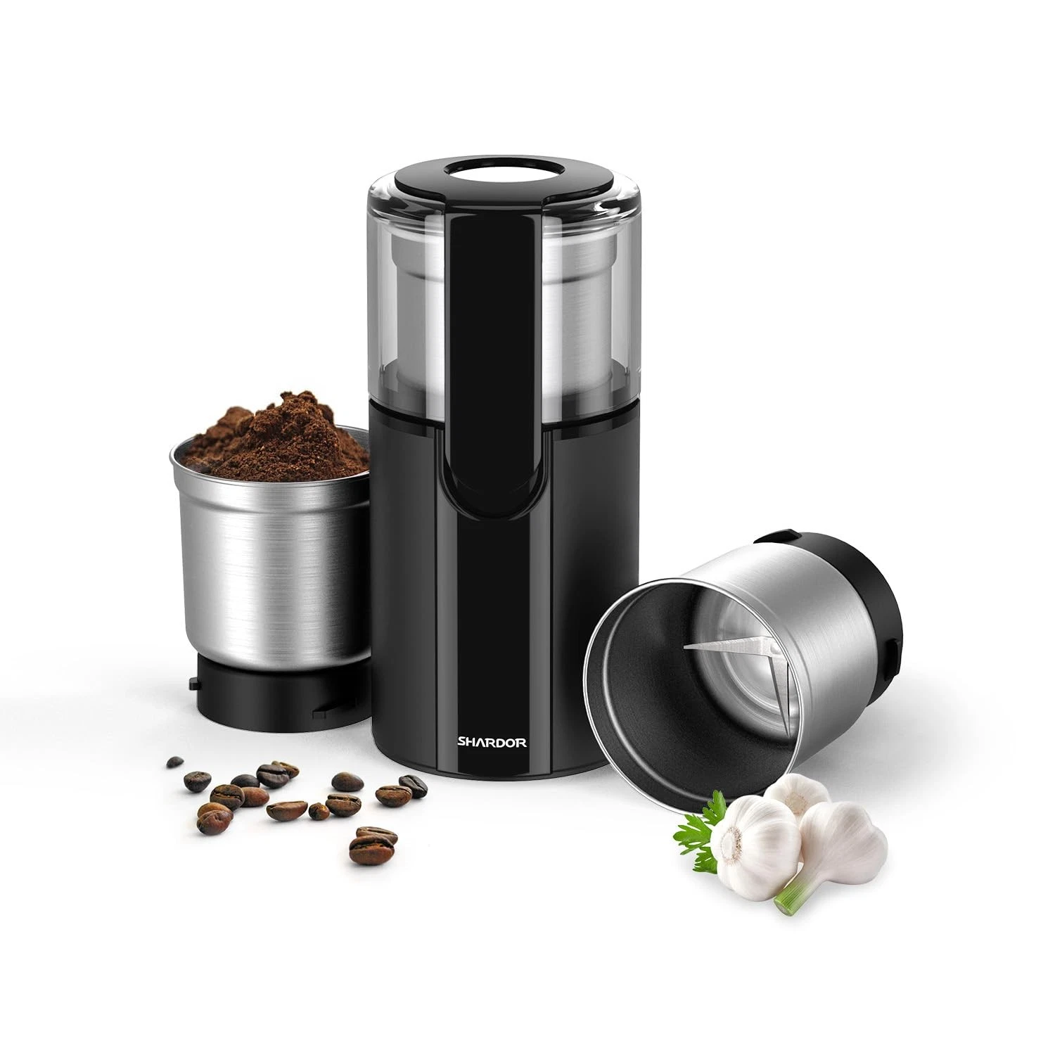SHARDOR Coffee & Spice Grinders Electric with 2 Removable CG628B, Black
