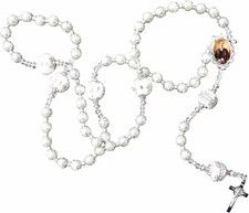 Jose Gregorio Hernandez Rosario de Cuarzo Blanco 10mm con Crucifijo Plateado y