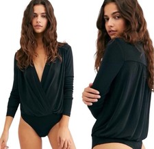 NWOT Intimately Free People Black Turnt Faux Wrap Long Sleeve Bodysuit Sz Small
