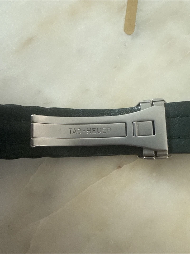 Vintage Green Leather Tag-hewer 6000 Watch Band With Stainless Steel Clamp. - Image 3 of 4