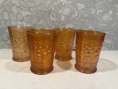 Set Of 4 Pretty Marigold Northwood Carnival Glass Raspberry Tumbler