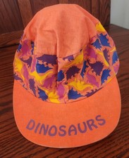Vintage 90s Kids Hat Orange Purple Yellow Dinosaurs Made In USA Infants Street