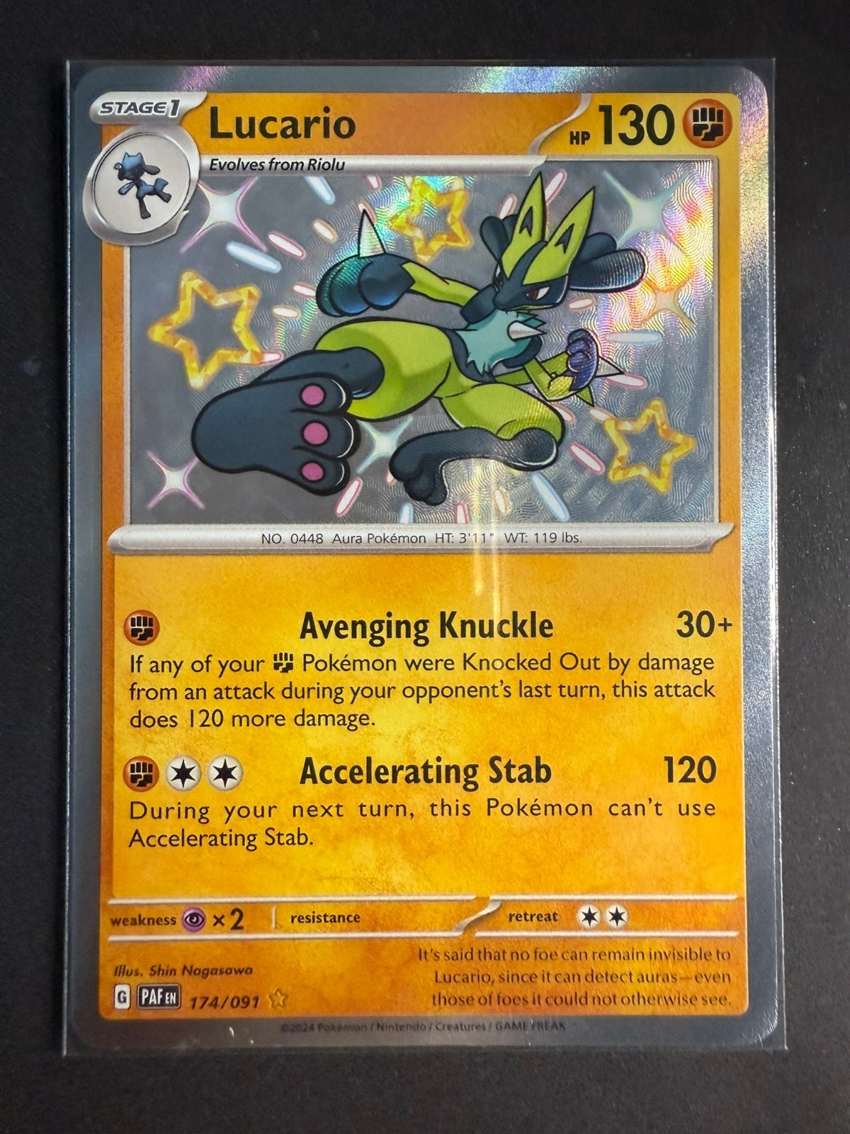 Pokémon TCG Lucario Paldean Fates Shiny Rare Holo Card 174/091 NM/M Condition