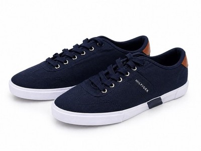 Tommy Hilfiger Navy Canvas Sneakers Lace Up Logo Men's Casual Shoes