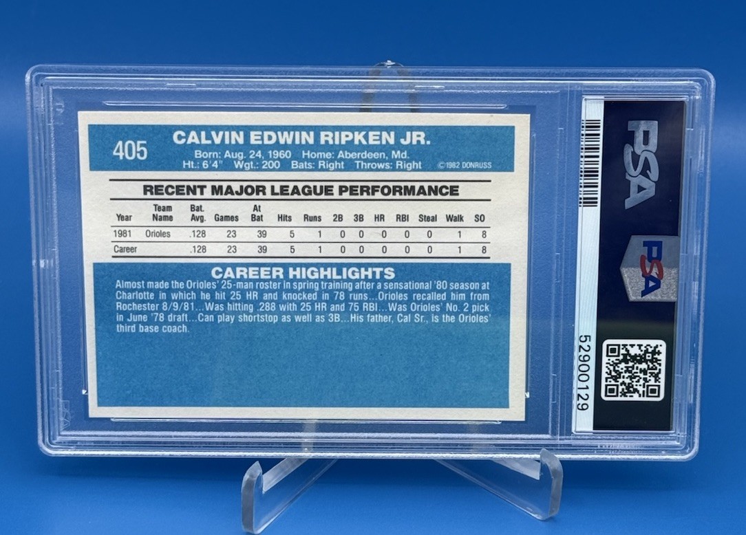 1982 Donruss #405 CAL RIPKEN Jr. RC Rookie PSA 8 Baltimore Orioles HOF view 2