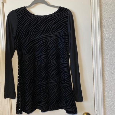 MAX & RINA Black Velvet Burnout Y2K Zebra Print Studded Goth Glam Top S Small
