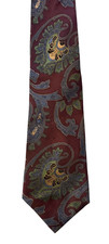 Tie Maroon with Blue Tan Green Paisley Designs Rossini 3.5" Wide 100 Silk Desg