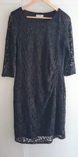 Soon Black Lace 3/4 Sleeve Ruched Pencil Dress, Size 16