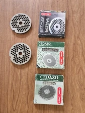 5 New No. 12 Meat Grinder plates 2 L & W Germany and 3 Torrey 4 -3/16  & 1 - 1/4