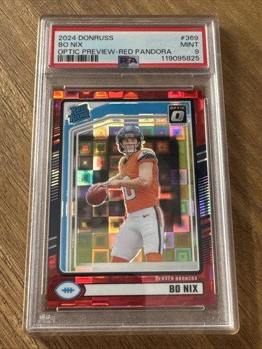 2024 Donruss Rated Rookie Bo Nix #369 Optic Preview Red Pandora PSA 9 (RC)