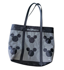 Walt Disney World Parks Tote Bag Mickey Mouse Black and White Striped Zipper Top