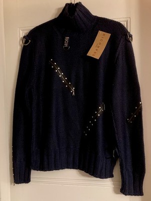 Vintage Richmond Denim Knit Sweater Dark Blue Decor Applications Size 16