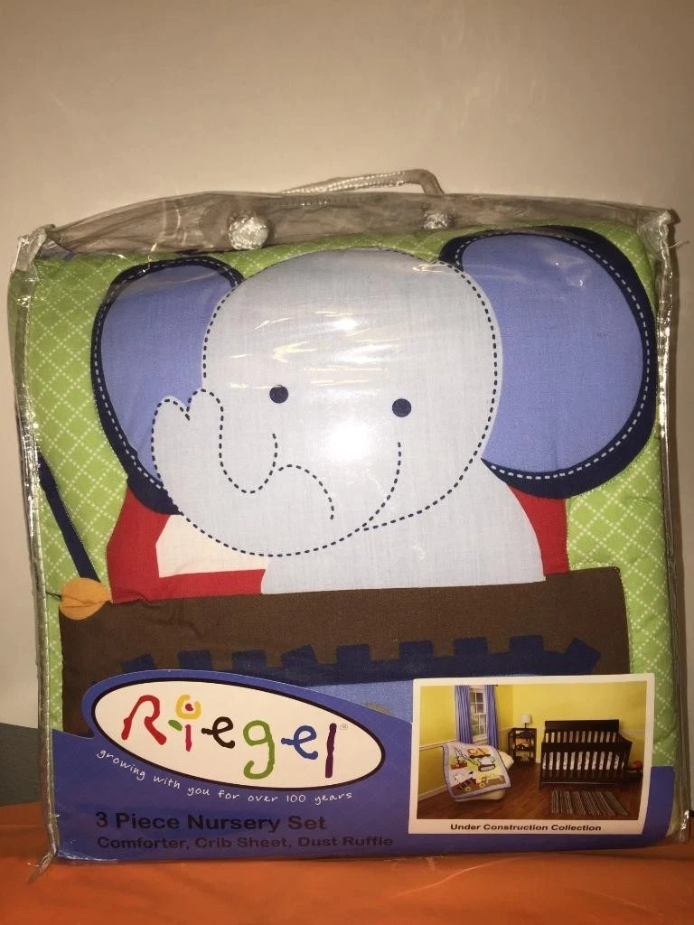 NEW RIEGEL 3 Pc Nursery Set Under Construction Comforter Crib Sheet Dust Ruffle