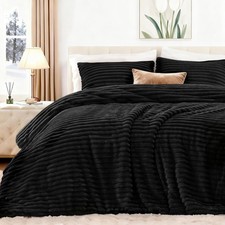 Fluffy Comforter Set Queen Size Super Soft Faux Fur Stripe Jacquard Comforter 3