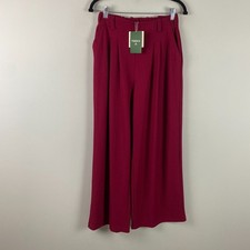 Halara Flex High Waisted Pocket Wide Leg Waffle Work Pants Petite Small Burgundy