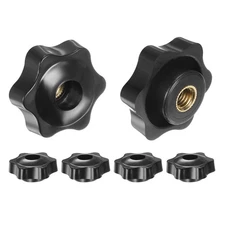 6pcs Star Knobs M8 Thread 38mm Head Through Hole Brass Insert Hand Knob Black