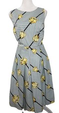 Talbots 6P Sleeveless Fit-Flare Pleat Dress Striped Yellow Rose w/ Pockets