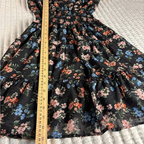 Trixxi Black Floral Ruffle Dress Size M Smocked Waist Boho Cottagecore - Picture 4 of 7