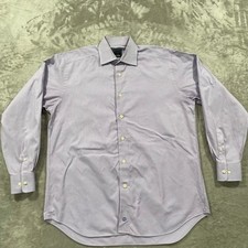 David Donahue Dress Shirt Mens 16 34/35 Purple Trim Long Sleeve