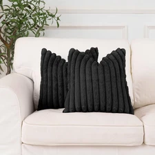 NiNi ALL Faux Fur Plush Throw Pillow Covers Black 18x18 Inch Set of 2 Decorative