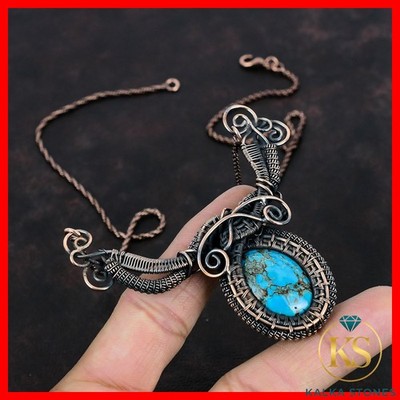 Natural Tibetan Turquoise Copper Wire Wrapped Anniversary Chain Necklace Jewelry