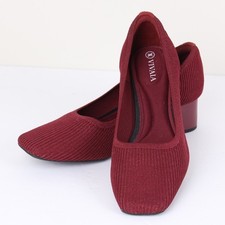 VIVAIA Melody 2.0 Square Toe Block Heel Pumps Bordeaux Red Knit Size 39.5