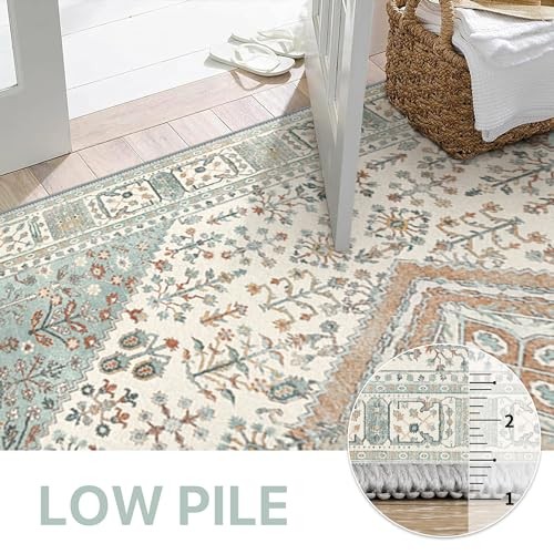 2x6 Hallway Runner Rug, Machine Washable Boho Vintage Runners Non 2X6 Green - Foto 4 di 6