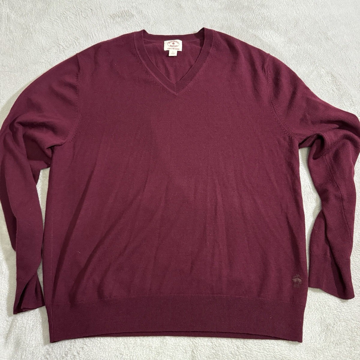 Brooks Brothers Sweater Men XL Red Red Fleece V-Neck L/S Merino