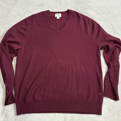 Brooks Brothers Sweater Men XL Red Red Fleece V-Neck L/S Merino 