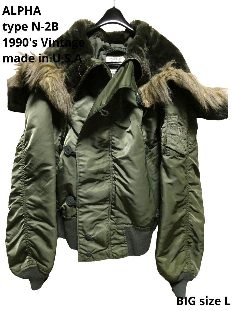 ジャケット・アウター military type N-2B flight jacket n2b ALPHA type N-2B Military Jacket men Size L olive green nylon
