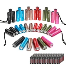 30Pack LED Flashlight Set Aluminum LED Handheld Torch w/Lanyard 90 AAA Batteries