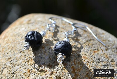 Pair of Earrings, handmade with Sterling Silver & Lava Stone.
