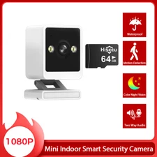 Hiseeu Mini Indoor 1080p Wi-Fi Smart Security Camera with 64GB SD Card Audio IP