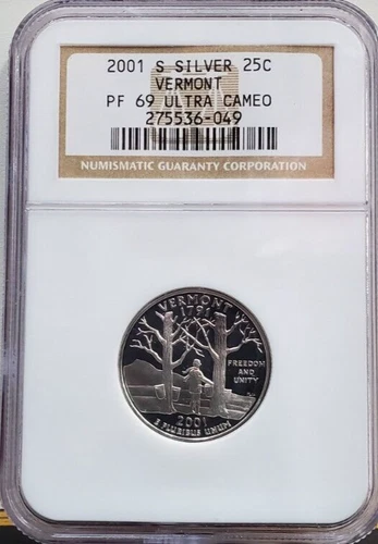 2001-S Washington Silver Quarter Vermont NGC PF69 Ultra Cameo