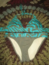 Victorias Secret Bikini Top Womens Green Brown Zebra Striped 2 pc Set Sz Medium