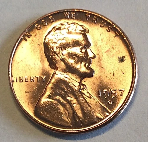 1957-D Lincoln Cent Wheat Penny, Cherry RED, Solid Gem BU As Shown
